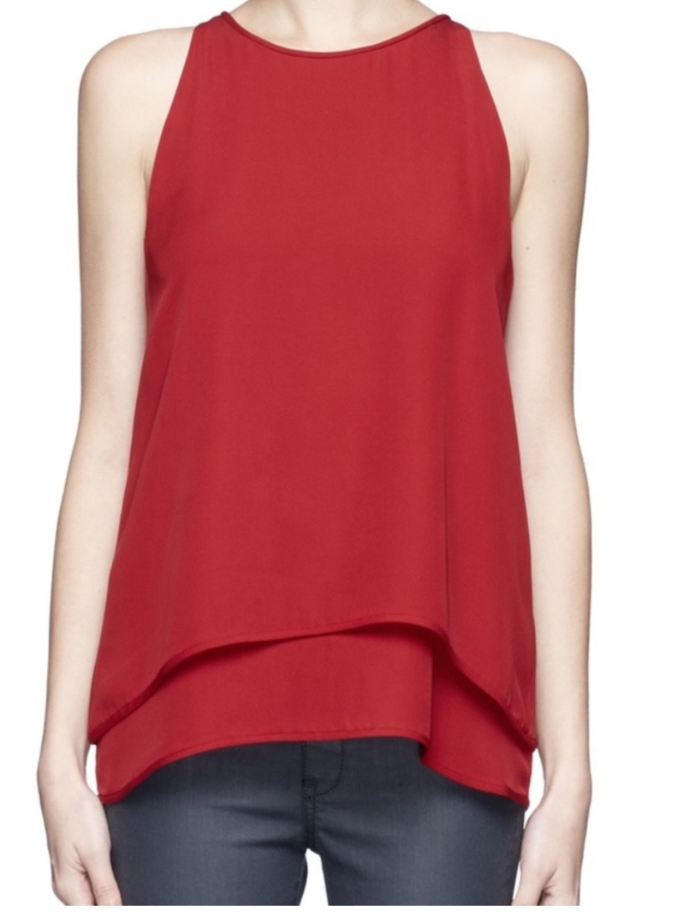 Theory Lyalka Layered 100% Silk sleeveless high-neck shell blouse top Size S